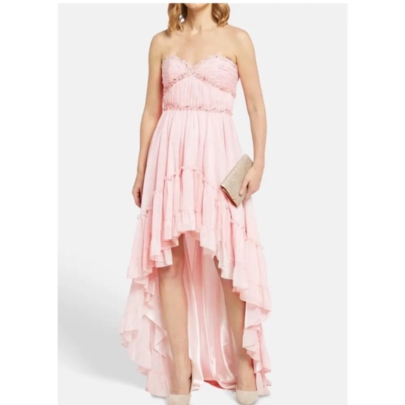 MAC DUGGAL 10 Beaded Ruffle High Low Gown Pink Sleeveless Chiffon 68096 - Picture 2 of 15